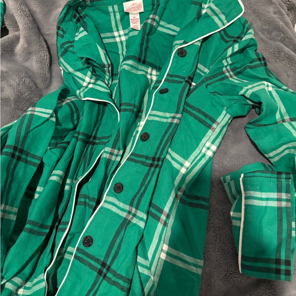Green Plaid Button-Up Shirt and pants set